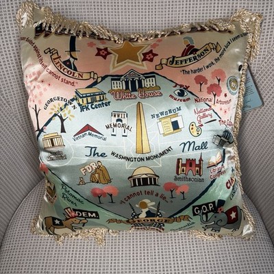Catstudio Washington DC Map Landmarks Satin Pillow with Fringe & Insert NWT 16''