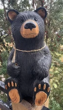 Artist Signed Hand Carved Wood Black Bear 13.5" Tall Montana USA