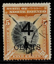 NORTH BORNEO EDVII SG146, 4c on 5c, FINE USED. Cat &pound;55.