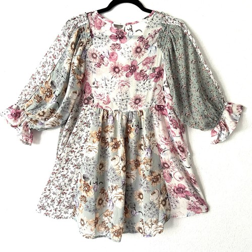 Umgee romantisches Blumen Top Tunika Babydoll Bauern Boho launisch fließend Oversize S - Bild 5 von 13