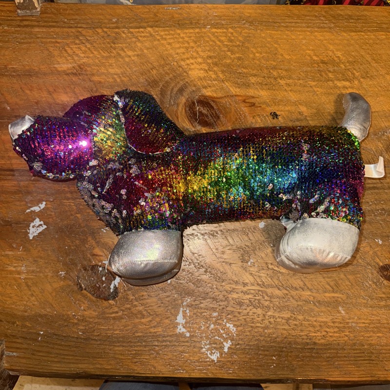 Dandee Dachshund Sequin Flip Rainbow Weiner Puppy Dog Stuffed Plush Toy 18" Used