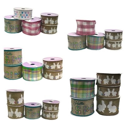 5 Rolls Celebrate It Wired Easter Ribbon Spring, Bunnies & Pastel Plaid
