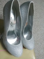 STILETTO PLATFORM SILVER GLITTER PARTY PROM WEDDING SHOES HERSTYLE Sz 9M NIB