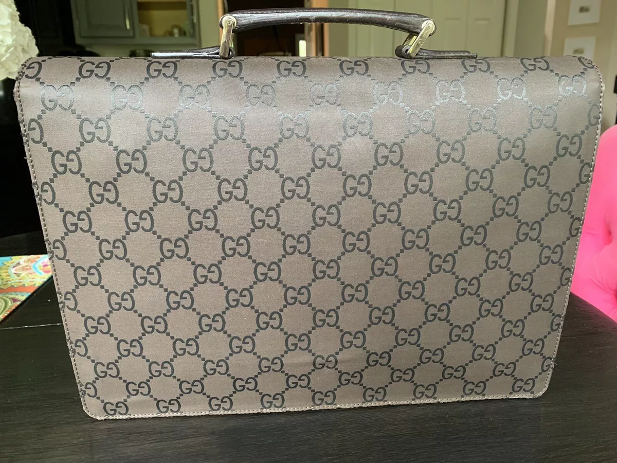Genuine Gucci Vintage Briefcase - GG Brown Canvas with Leather