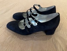 CAREL Kina Dark Blue Suede Mary Jane Heels 37.5 US 7 