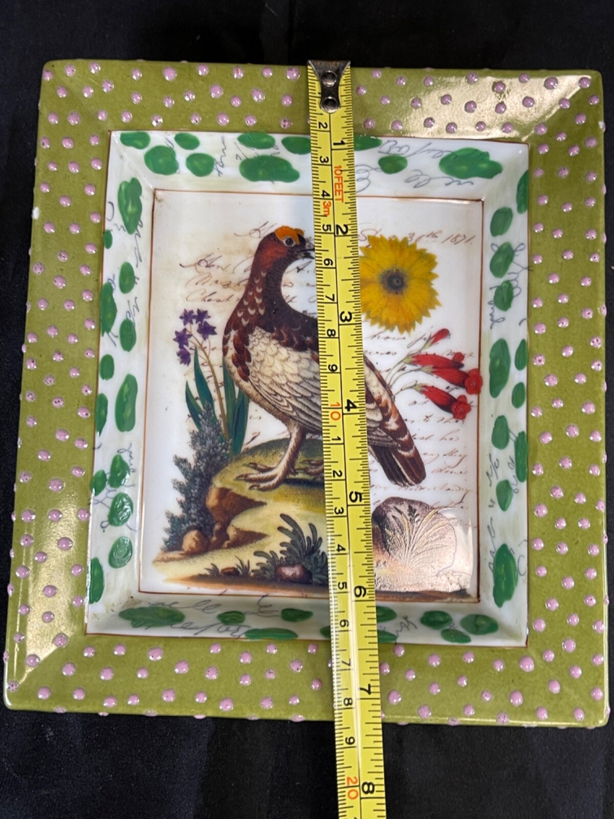 Vintage John Derian Company - Retangle Collector Plate - Bird Pink Dots 5511