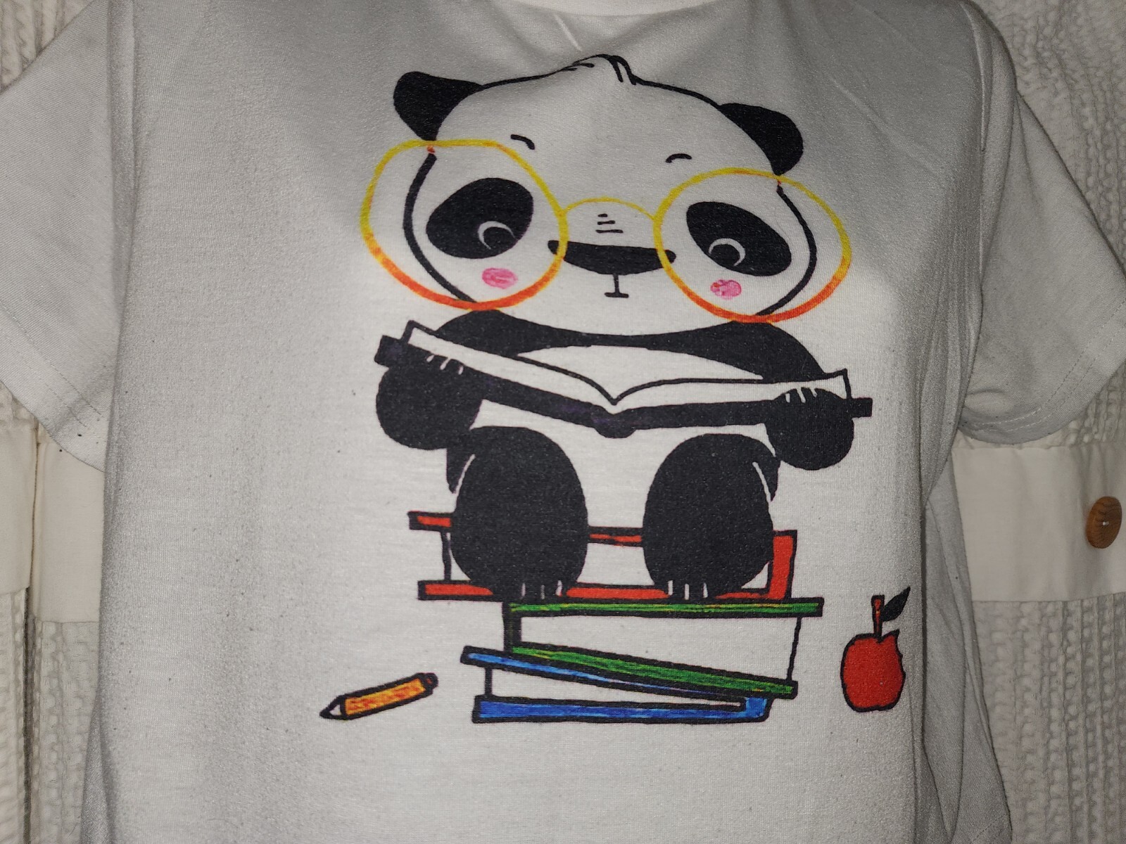 Women's Small White Panda Print Casual Short Sleeve Cropped Top by Romwe-Cute!