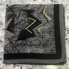 MAN HANKY GRAY  BLACK GEOMETRICS JAPAN ART VTG COTTON POCKET SQUARE 19   M183