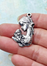 5 pieces - Mother  Baby Antique Silver Charms Pendants Catholic Mary  Infant