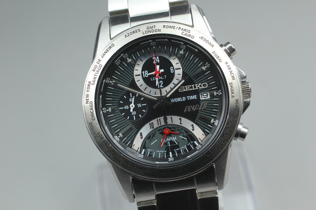 Near MINT] SEIKO ANA World Time 5T82-0AJ0 Quartz Men's From Japan