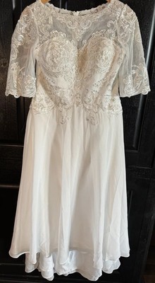 JJs house Beach Chiffon Lace Wedding Dress With Half Sleeves 32 Inch ...