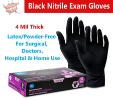 AMGoods Black Nitrile Medical Gloves FDA Powder &Latex Free Disposable 4 mil