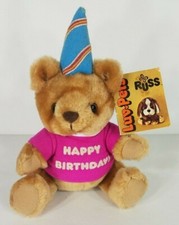 NWT Vintage Russ Luv-Pets Happy Birthday 8 inch beige tan teddy bear plush 1979
