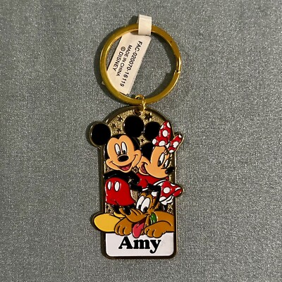  AMY  Walt Disney World Souvenir Golden Metal Keychain Mickey Minnie Pluto BNWT