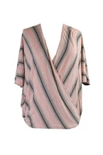 Studio M  Oatmeal Short-Sleeve Striped Jersey Top M