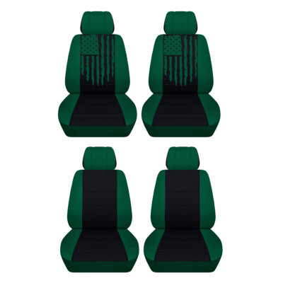 Fits 2006, 2007, 2008 Dodge Ram Green Black Tattered Flag Front Seat Covers