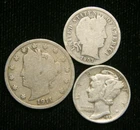 Old US Coin Estate Lot Barber Dime Liberty Nickel Mercury Dime 3 Coin Set
