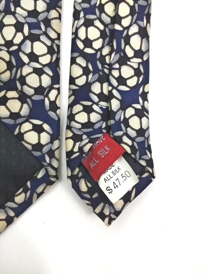 Soccer TIE Museum Artifacts Black & White Football Theme Silk - Image 4 of 4
