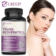Trans-Resveratrol 1500mg -Anti-Aging, Antioxidant, Anti-inflammatory - Quercetin