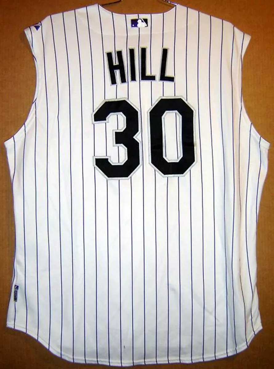 COLORADO ROCKIES GLENALLEN HILL WHITE PINSTRIPE VEST STYLE GAME WORN MLB  JERSEY