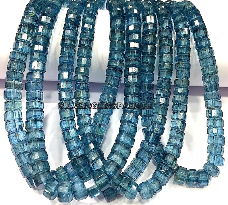 Natural London Topaz Faceted Tyre Cut Beads 18 Inches Long