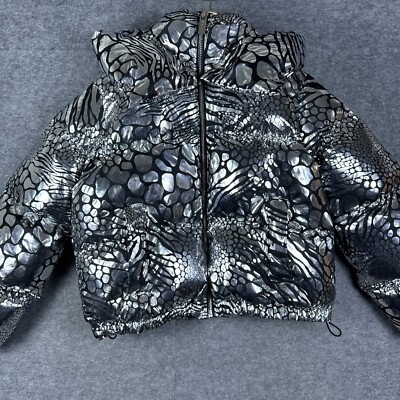 Michael Kors Puffer Jacket Womens XS Silver Metalic Down Gunmetal Reflective