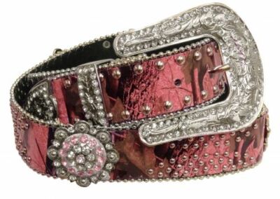 Western Style Bling! Pink Camo Leather Adult Belt w  display picture 1