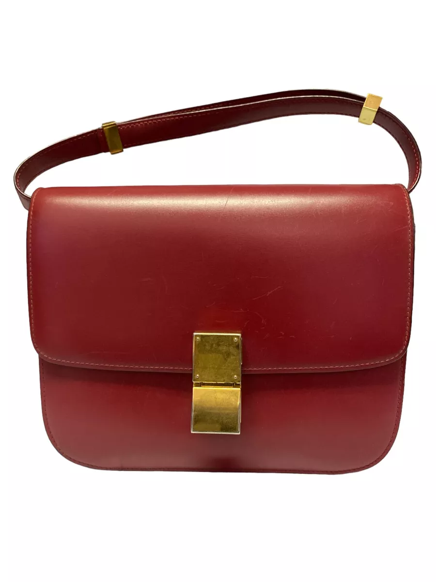 Celine Classic Medium Box Red Calf Leather Hangbag w/Shoulder Strap Bag Pre-Owne | eBay Celine Classic Medium Box Red Calf Leather Hangbag W/Shoulder Strap Bag Pre-Owne | Ebay