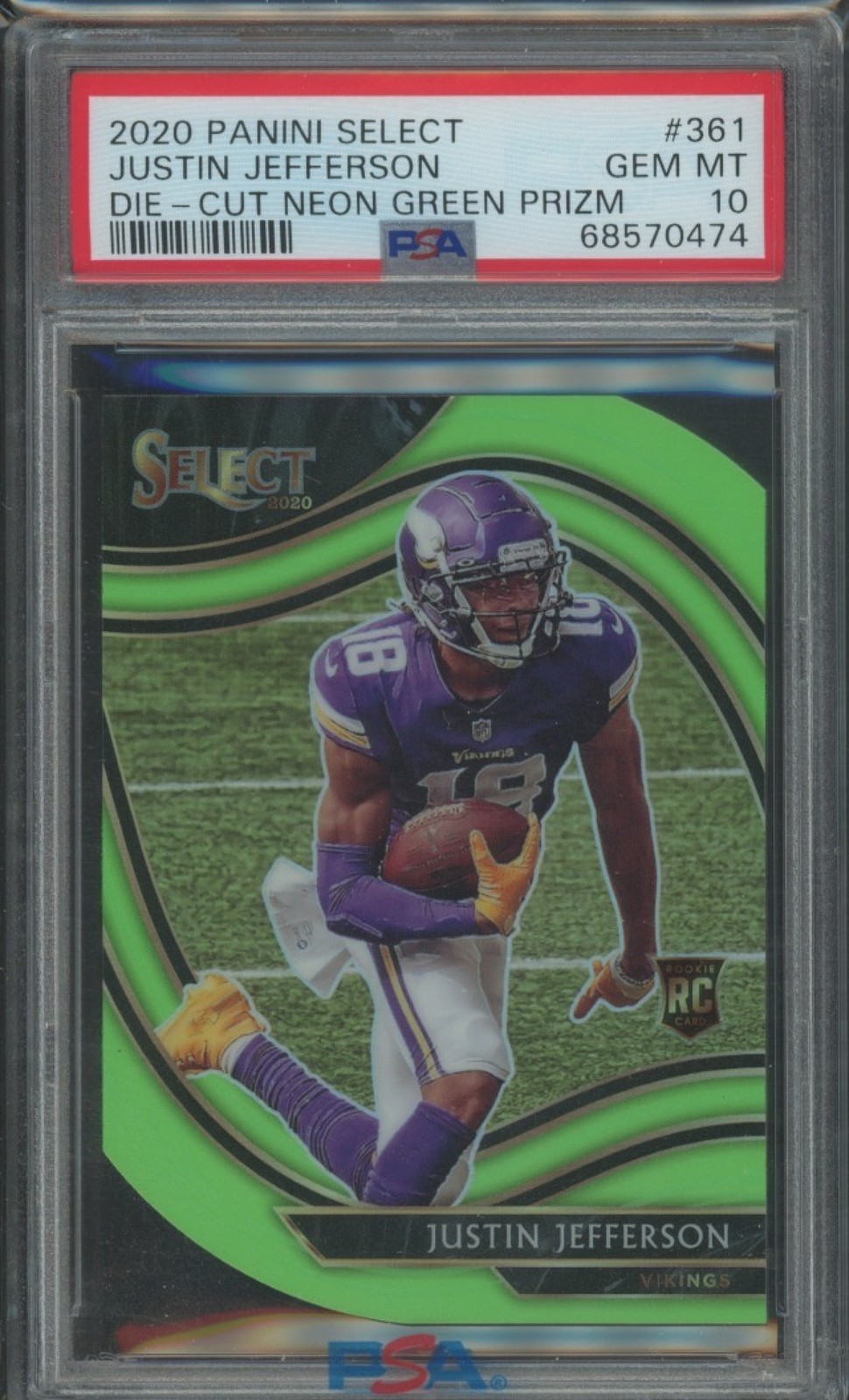 2020 Panini Select Football Justin Jefferson #361 RC Neon Green Die Cut PSA 10