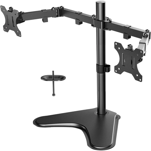 Dual Monitor Stand for Two 13-32 Inch Flat Curved LCD Screens with Swivel, Tilt, - Afbeelding 10 van 12