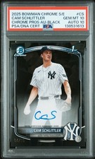 2025 Bowman Chrome Sapphire Cam Schlittler 1st Black /10 PSA 10 Auto 10 - POP 1