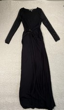 Halston Heritage Dress Womens 6 Black Jersey Wrap Maxi Sheer Sleeve Evening Gown