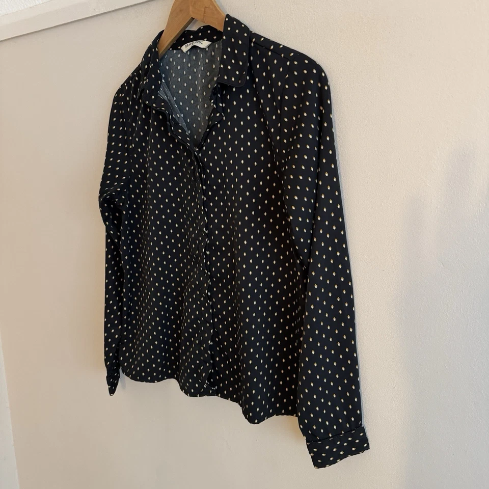 BRAVE SOUL Black Spotty SIZE 8 UK Long Sleeve Blouse Shirt - Image 3 of 4