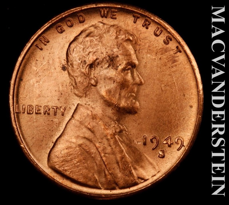 1949-S Lincoln Wheat Cent - Choice Gem Brilliant Unc  No Reserve  #L7219