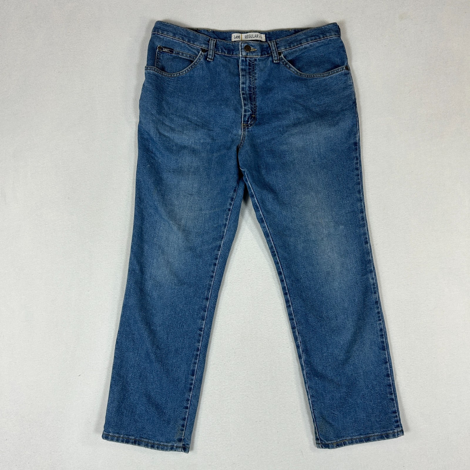 Men's Size 38x30 Blue Denim Casual Regular Fit Straight Leg 