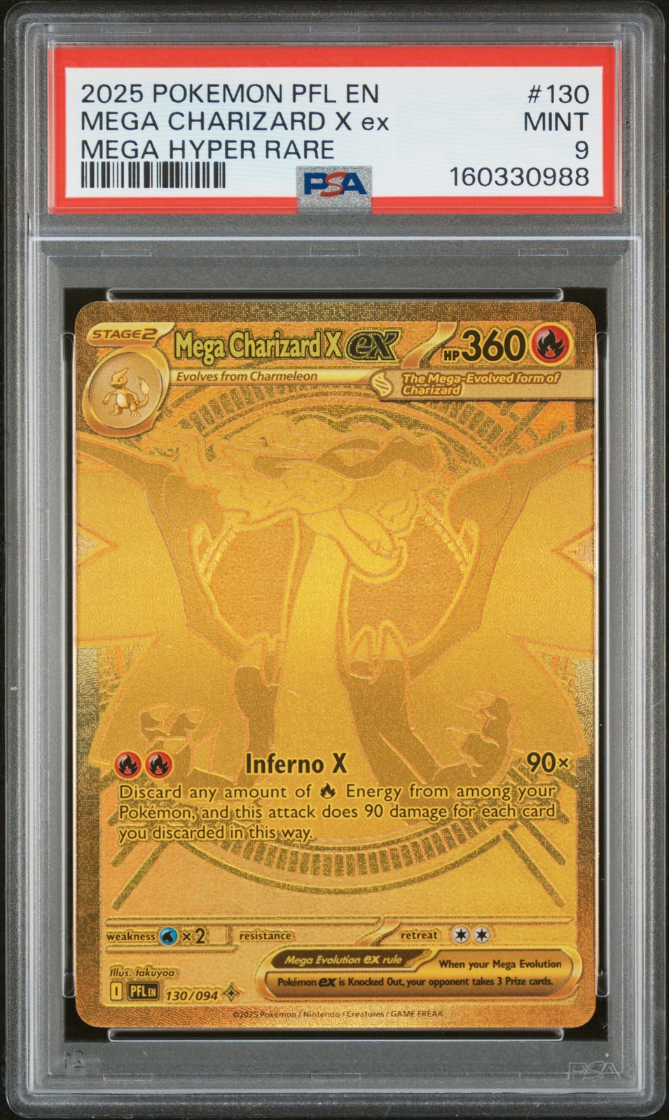 2025 POKEMON PFL EN-PHANTASMAL FLAMES MEGA HYPER RARE MEGA CHARIZARD X EX PSA 9