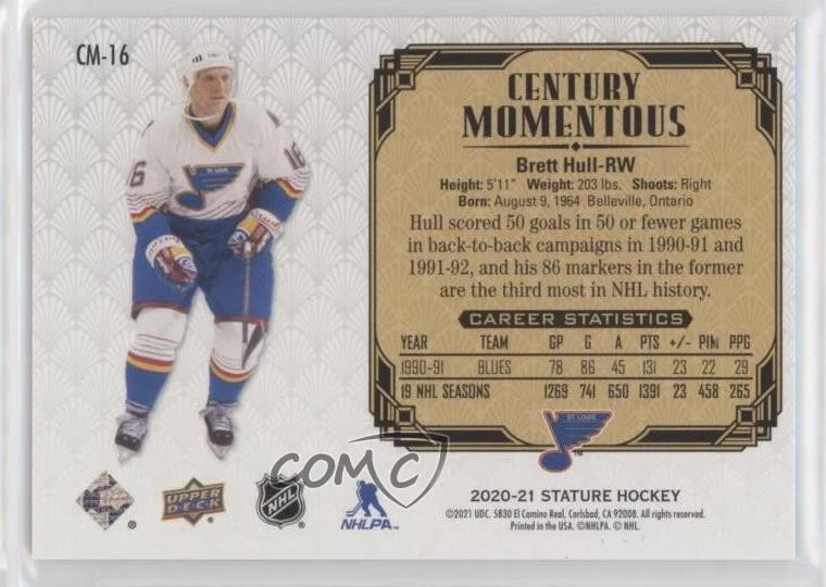 2020-21 Upper Deck Stature Century Momentous Red /75 Brett Hull #CM-16 HOF - Image 2 of 2