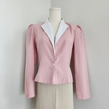 Vintage M Company Pink Blazer One Button Fold Over Collar Should Pad Suit Coat S