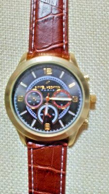 Daniel Hechter Men's Watch with Gold-Coloured Case and Brown Strap - Brand New
