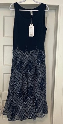 Vasna Women s Soft Cotton Sleeveless Midi Dress Sz L Navy NWT Pullover