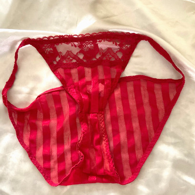 Vintage Sheer Red Chiffon & Lace String Bikini SISSY Panties USA Waist 32 34