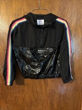 Justice Girls Hoodie Windbreaker Black Size S Pullover Colorful Stripes C90