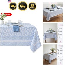 Amalfi 100 Cotton Boho Rectangle Fall Tablecloth, Handblock Print Table Clot...