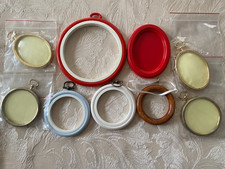 9 X Cross stitch frames oval and circular, Flexi hoops, wood and metal