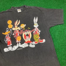 Vintage Warner Bros Looney Tunes Shirt Mens M Black 1993 Basketball Cartoon 90s