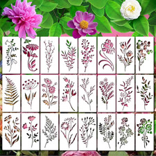 24 Wildflower Stencils - Reusable Leaf Flower Art Templates for DIY Crafts