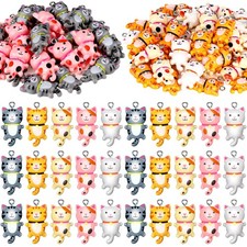 80 Pieces Cat Charms for Jewelry Making Resin Cat Pendant Charms Mixed Color ...