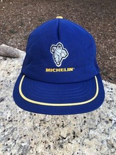 Vintage Michelin Man Snapback Hat Blue Tires Trucker Cap 80s 90s