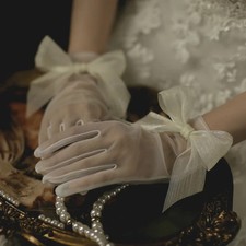 Wedding Gloves Transparent Mesh Bow Pearl Short Lace Bride Dress Accessory