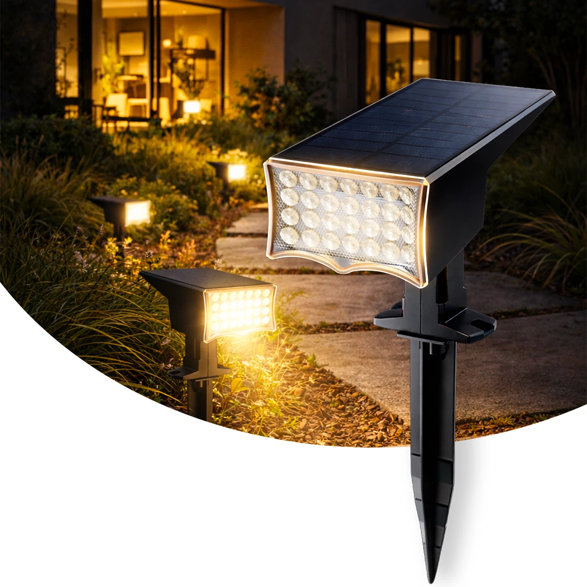 GEARLITE 4 Faretti Solari Da Giardino LED 1200 Lumen - Luce Bianca Calda, Batteria 1500mAh, Impermeabili IP65 Per Esterno - 3